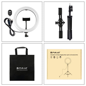 PULUZ Luce da 10,2 pollici 26 cm + Supporto per treppiede da 1,1 m + Staffe p...