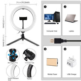 PULUZ 10.2 pollici 26 cm Selfie Beauty Light + Supporto per treppiede da tavo...