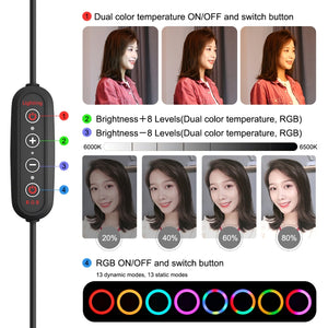 PULUZ 10.2 pollici 26 cm Marquee LED RGBWW Selfie Beauty Light + Supporto per...