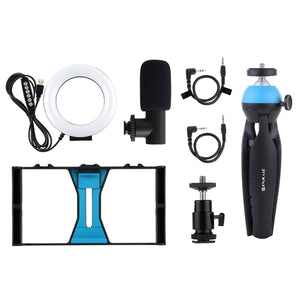 PULUZ 4-in-1-Vlogging-Live-Übertragungs-Smartphone-Video-Rig + 4,3-Zoll-RGBW-Ring...