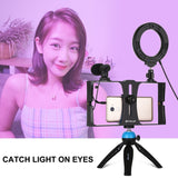 PULUZ 4-in-1-Vlogging-Live-Übertragungs-Smartphone-Video-Rig + 4,3-Zoll-RGBW-Ring...
