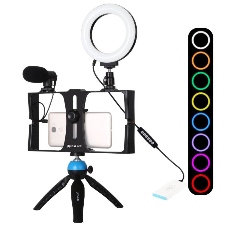 PULUZ 4-in-1-Vlogging-Live-Übertragungs-Smartphone-Video-Rig + 4,3-Zoll-RGBW-Ring...