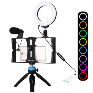 PULUZ 4-in-1-Vlogging-Live-Übertragungs-Smartphone-Video-Rig + 4,3-Zoll-RGBW-Ring...