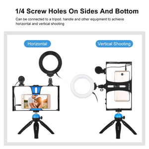PULUZ 4-in-1-Vlogging-Live-Übertragungs-Smartphone-Video-Rig + 4,3-Zoll-RGBW-Ring...