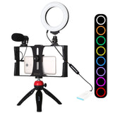 PULUZ 4-in-1-Vlogging-Live-Übertragungs-Smartphone-Video-Rig + 4,3-Zoll-RGBW-Ring...