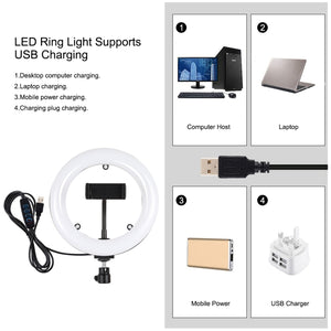 PULUZ 7,9 pollici 20 cm Luce per specchio + 1,1 m Supporto per treppiede USB ...