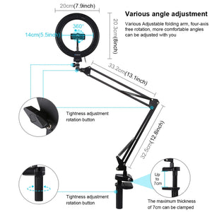 PULUZ 7,9 pollici 20 cm Anello Luce curva + Supporto da tavolo USB 3 modalità...