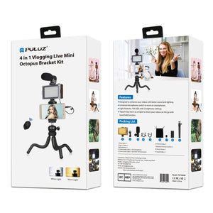 PULUZ 4 in 1 Vlogging Live Mini Octopus Staffa Kit + Luce da studio + Microfo...