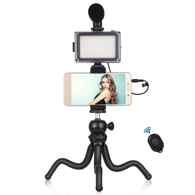 PULUZ 4 in 1 Vlogging Live Mini Octopus Staffa Kit + Luce da studio + Microfo...