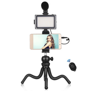 PULUZ 4 in 1 Vlogging Live Mini Octopus Staffa Kit + Luce da studio + Microfo...