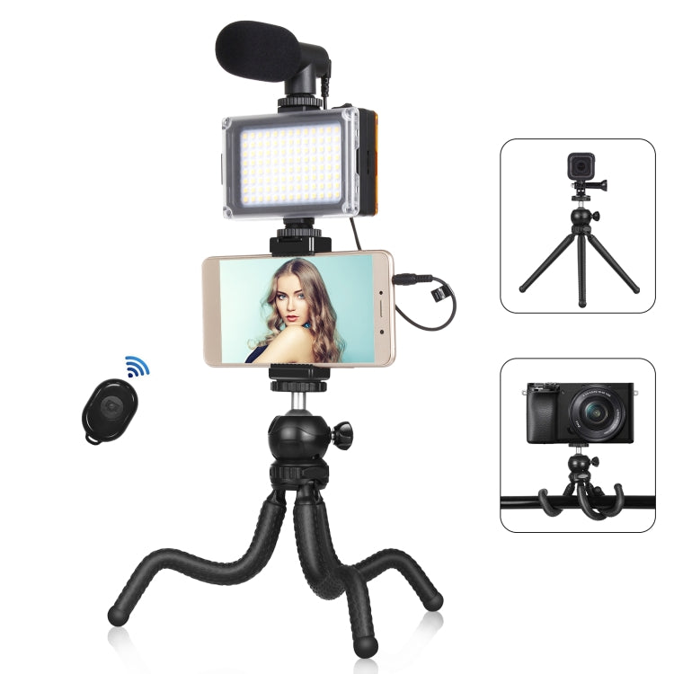 PULUZ 4 in 1 Vlogging Live Mini Octopus Staffa Kit + Luce da studio + Microfo...