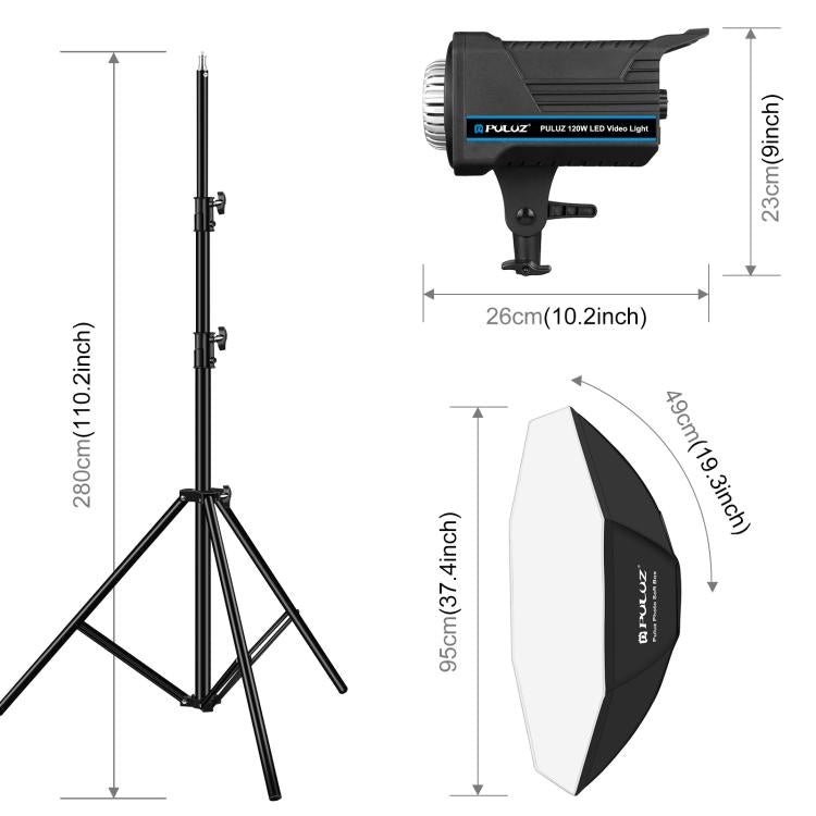 PULUZ 150W 3200K-5600K Kit luce stroboscopica per studio fotografico con rifl...