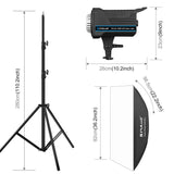 PULUZ 150W 3200K-5600K Kit luce stroboscopica per studio fotografico con rifl...