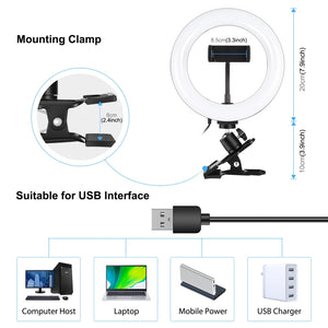 PULUZ 7,9 pollici 20 cm Anello Selfie Luce + Clip per monitor 3 modalità USB ...