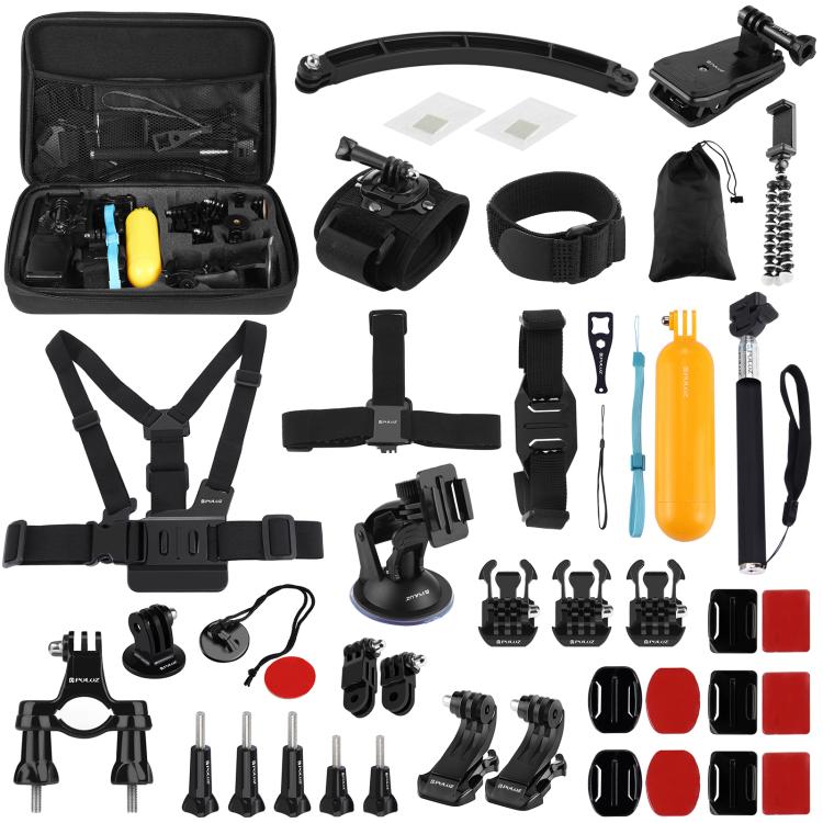 PULUZ 50 in 1 Kit di Accessori Ultimate Combo per GoPro, DJI Osmo Action, Insta360 – Custodia EVA, Supporti, Fascia Toracica, Monopiede e molto altro