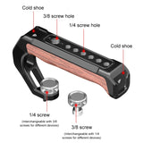 PULUZ ARRI Oberer Griff aus Aluminiumlegierung und Holz – Professioneller Griff mit Blitzschuh und 1/4" 3/8" Gewinde