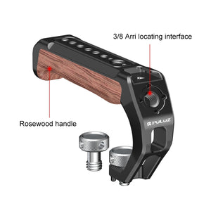 PULUZ ARRI Oberer Griff aus Aluminiumlegierung und Holz – Professioneller Griff mit Blitzschuh und 1/4" 3/8" Gewinde