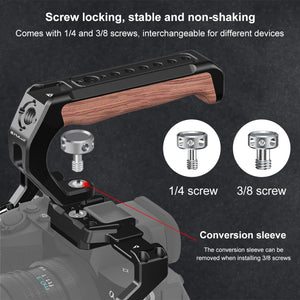 PULUZ ARRI Oberer Griff aus Aluminiumlegierung und Holz – Professioneller Griff mit Blitzschuh und 1/4" 3/8" Gewinde