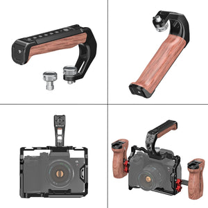 PULUZ ARRI Oberer Griff aus Aluminiumlegierung und Holz – Professioneller Griff mit Blitzschuh und 1/4" 3/8" Gewinde