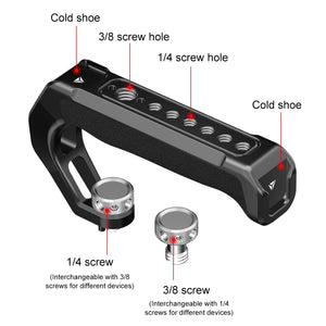 PULUZ ARRI Oberer Griff aus Aluminiumlegierung mit Silikonbeschichtung – Universal-Cold-Shoe-Griff mit 1/4" 3/8" Gewinde