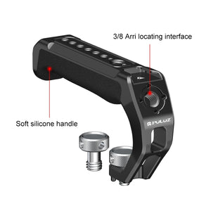 PULUZ ARRI Oberer Griff aus Aluminiumlegierung mit Silikonbeschichtung – Universal-Cold-Shoe-Griff mit 1/4" 3/8" Gewinde