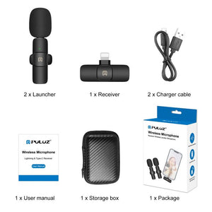 Microfoni riverbero lavalier wireless con riduzione del rumore PULUZ per iPho...