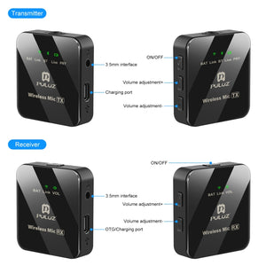 PULUZ Kabelloses Lavaliermikrofon 2 Sender + 1 Empfänger – Professionell, tragbar und vielseitig