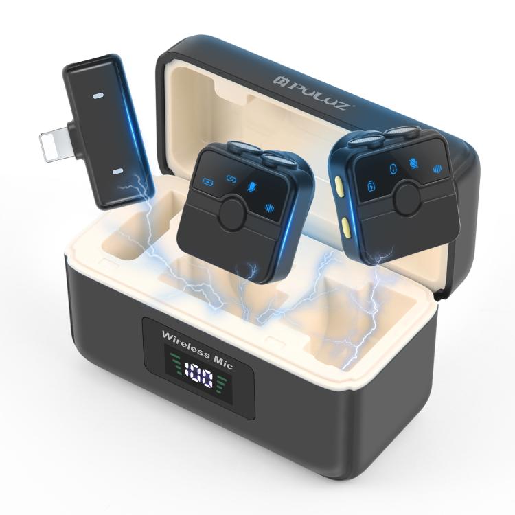 Microfono wireless lavalier magnetico PULUZ con custodia di ricarica, ricevit...