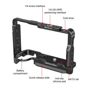 Cage stabilisatrice métallique PULUZ pour appareil photo Sony ZV-E10 II – Alliage d'aluminium de qualité aéronautique, compatible avec les accessoires, le support de trépied et les microphones.