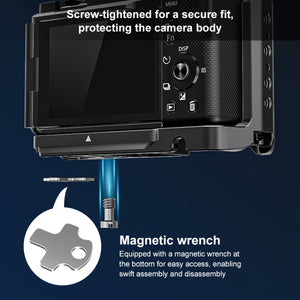 Cage stabilisatrice métallique PULUZ pour appareil photo Sony ZV-E10 II – Alliage d'aluminium de qualité aéronautique, compatible avec les accessoires, le support de trépied et les microphones.
