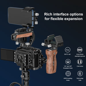 Cage stabilisatrice métallique PULUZ pour appareil photo Sony ZV-E10 II – Alliage d'aluminium de qualité aéronautique, compatible avec les accessoires, le support de trépied et les microphones.