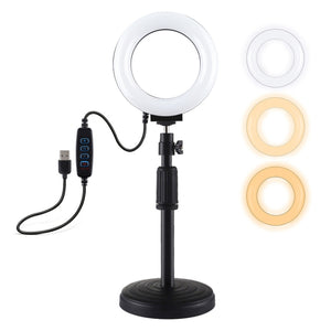 Supporto da tavolo con base rotonda PULUZ + luce video vlogging ad anello LED...