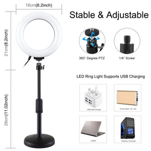 PULUZ Tischständer mit runder Basis + Vlogging-Videoleuchte mit Ring...