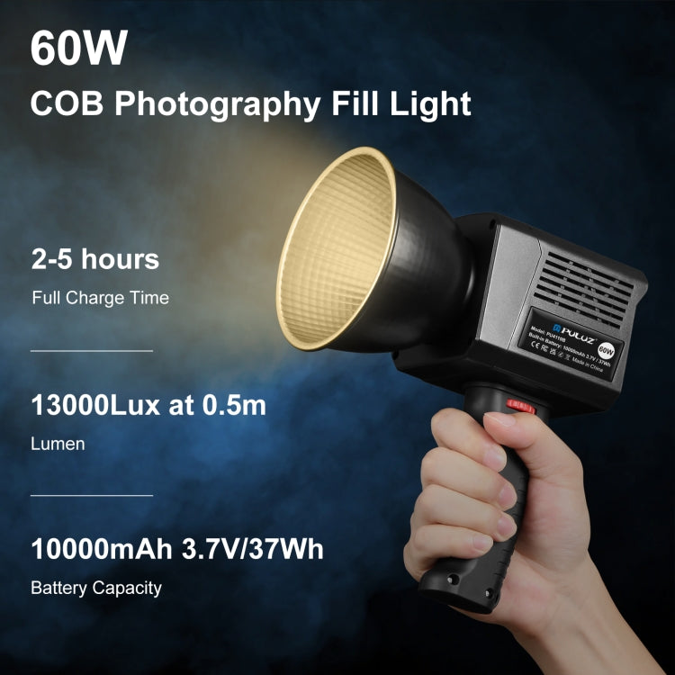 PULUZ 60W Luce Video Studio LED Portatile – Temperatura Colore 2500K-6500K, CRI 95+, Batteria 10000mAh, Mini Bowens, Effetti Creativi