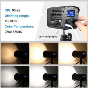 PULUZ 60W Luce Video Studio LED Portatile – Temperatura Colore 2500K-6500K, CRI 95+, Batteria 10000mAh, Mini Bowens, Effetti Creativi