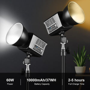 PULUZ 60W Luce Video Studio LED Portatile – Temperatura Colore 2500K-6500K, CRI 95+, Batteria 10000mAh, Mini Bowens, Effetti Creativi