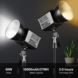 PULUZ 60W Luce Video Studio LED Portatile – Temperatura Colore 2500K-6500K, CRI 95+, Batteria 10000mAh, Mini Bowens, Effetti Creativi