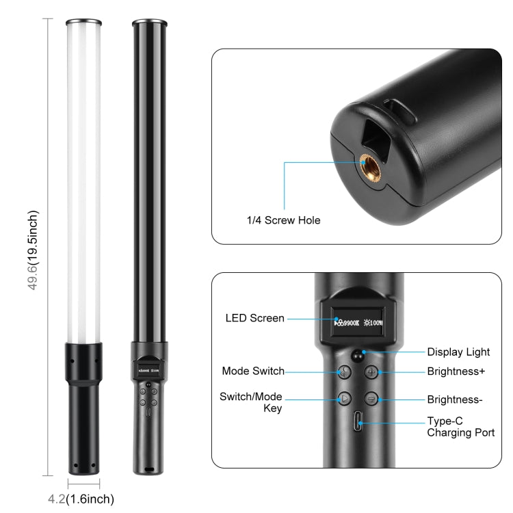 Tragbares PULUZ 144-LED-Foto-Stick-Licht, RGB-Vollfarb-Fülllicht ...
