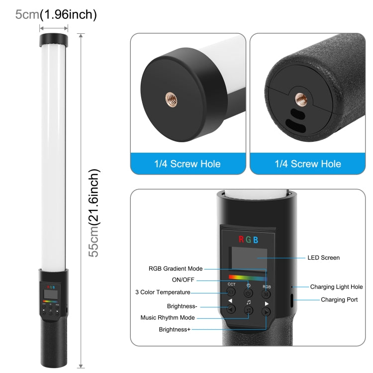 PULUZ 190 LED-Fotostick, tragbares RGB-Farbfülllicht mit Barn...