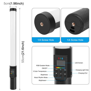PULUZ 190 LED-Fotostick, tragbares RGB-Farbfülllicht mit Barn...
