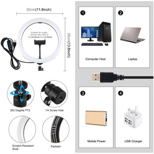 PULUZ 11,8 pouces 30 cm USB 3 modes Dimmable Double température de couleur...