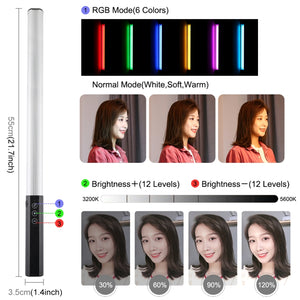 PULUZ RGB Bunter Foto-LED-Stick Tragbares LED-Fülllicht mit Temperatur...
