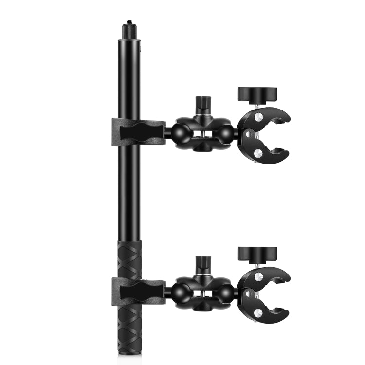 PULUZ Doppelkopf-Motorradklemmen mit 150 cm Teleskop-Selfie-Stick – Universelle feste Halterung für Insta360 X4, Action Cam und Smartphone