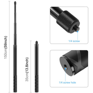 PULUZ Doppelkopf-Motorradklemmen mit 150 cm Teleskop-Selfie-Stick – Universelle feste Halterung für Insta360 X4, Action Cam und Smartphone