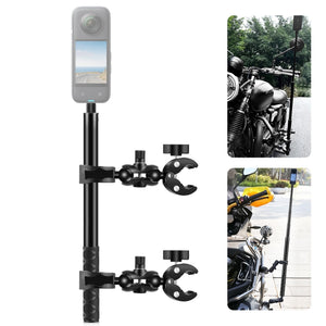 PULUZ Doppelkopf-Motorradklemmen mit 150 cm Teleskop-Selfie-Stick – Universelle feste Halterung für Insta360 X4, Action Cam und Smartphone
