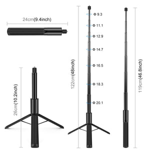 Unsichtbarer Selfie-Stick mit Stativ für Insta360 X4 / X3 – Ständer aus Aluminiumlegierung, kompakt und tragbar