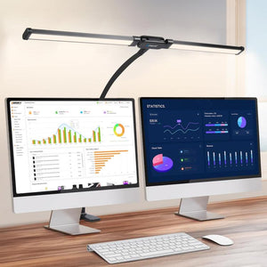 PULUZ Lampada da Scrivania a LED con Clip Doppia Testa e Collo d'Oca - Luce Regolabile, Risparmio Energetico e Protezione Occhi