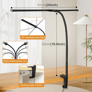 PULUZ Lampada da Scrivania a LED con Clip Doppia Testa e Collo d'Oca - Luce Regolabile, Risparmio Energetico e Protezione Occhi