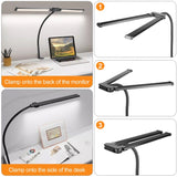 PULUZ Lampada da Scrivania a LED con Clip Doppia Testa e Collo d'Oca - Luce Regolabile, Risparmio Energetico e Protezione Occhi
