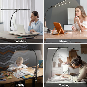 PULUZ Lampada da Scrivania a LED con Clip Doppia Testa e Collo d'Oca - Luce Regolabile, Risparmio Energetico e Protezione Occhi